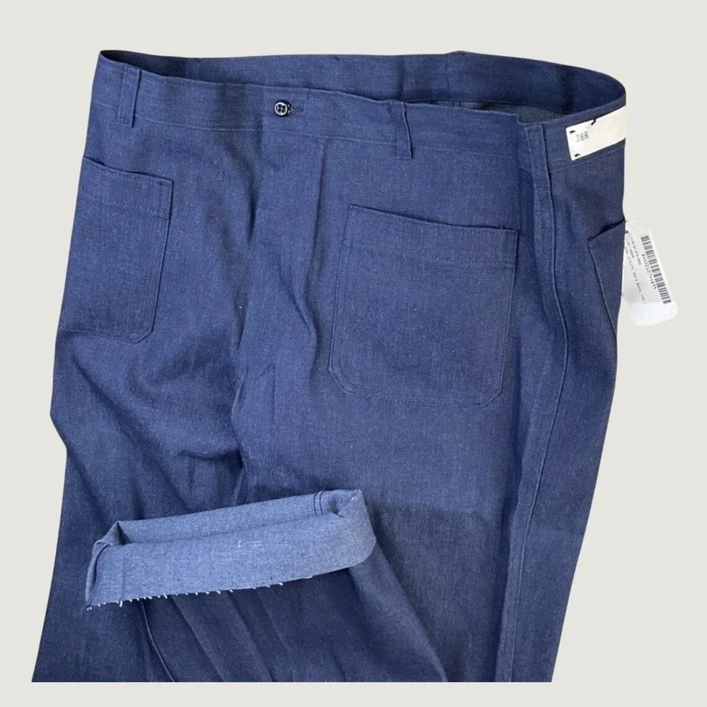 US Navy Military Trousers sailor vintage Blue Denim Pants 38R 4899 raw hem